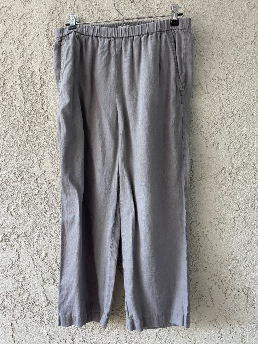 EILEEN FISHER Petite Medium Organic Linen Wide Leg Crop Pants Grey PM
